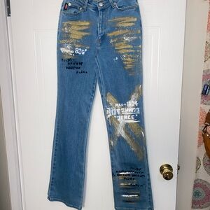 Trendy Painted Jeans Women's Straight/slight flare Jeans Size Small 26
